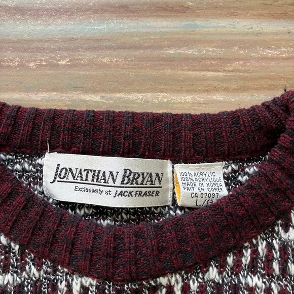Jonathan Bryan Pullover Knit Sweater Red/Grey Textured Acrylic Vintage 90s - Picture 4 of 6